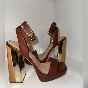 Aldo Brown and Gold Block Heel Sandals